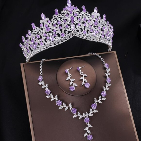 Tiaras and Crowns Womens 3-Piece Crystal Jewelry Set Costume Party Prom - Picture 7 of 9